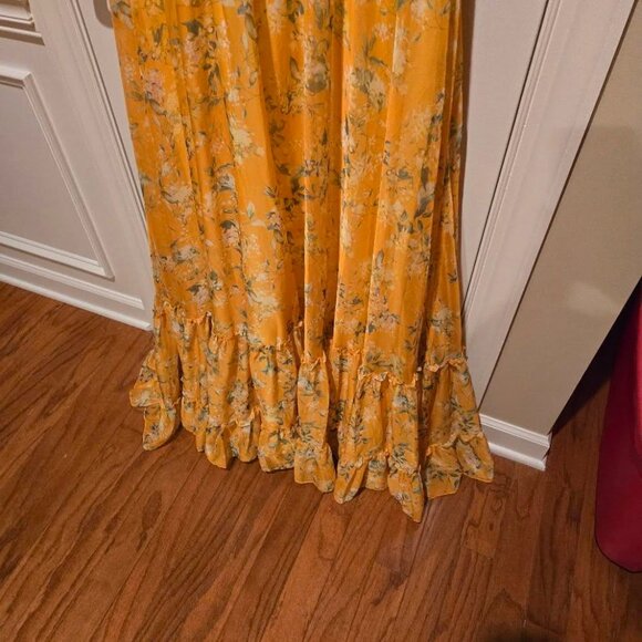 Mac Duggal Flounce Sleeve Floral Maxi Dress in Yellow Multi Size 14 - Picture 10 of 15